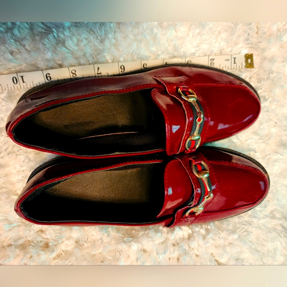 Red Patent Leather Horsebit Ribbon Loafer Euro Size 40(P1)